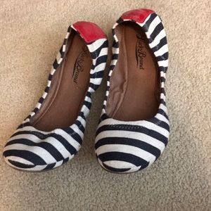 Blue and white stripped shoes